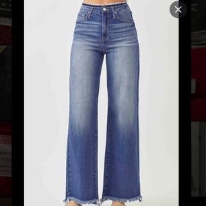 RISEN Night in The City Dark Wash Wide Leg High Rise Jeans